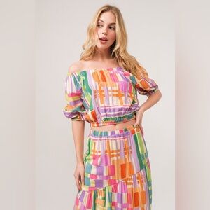 And The Why Asymmetric Geo Printed Tiered Maxi Skirt